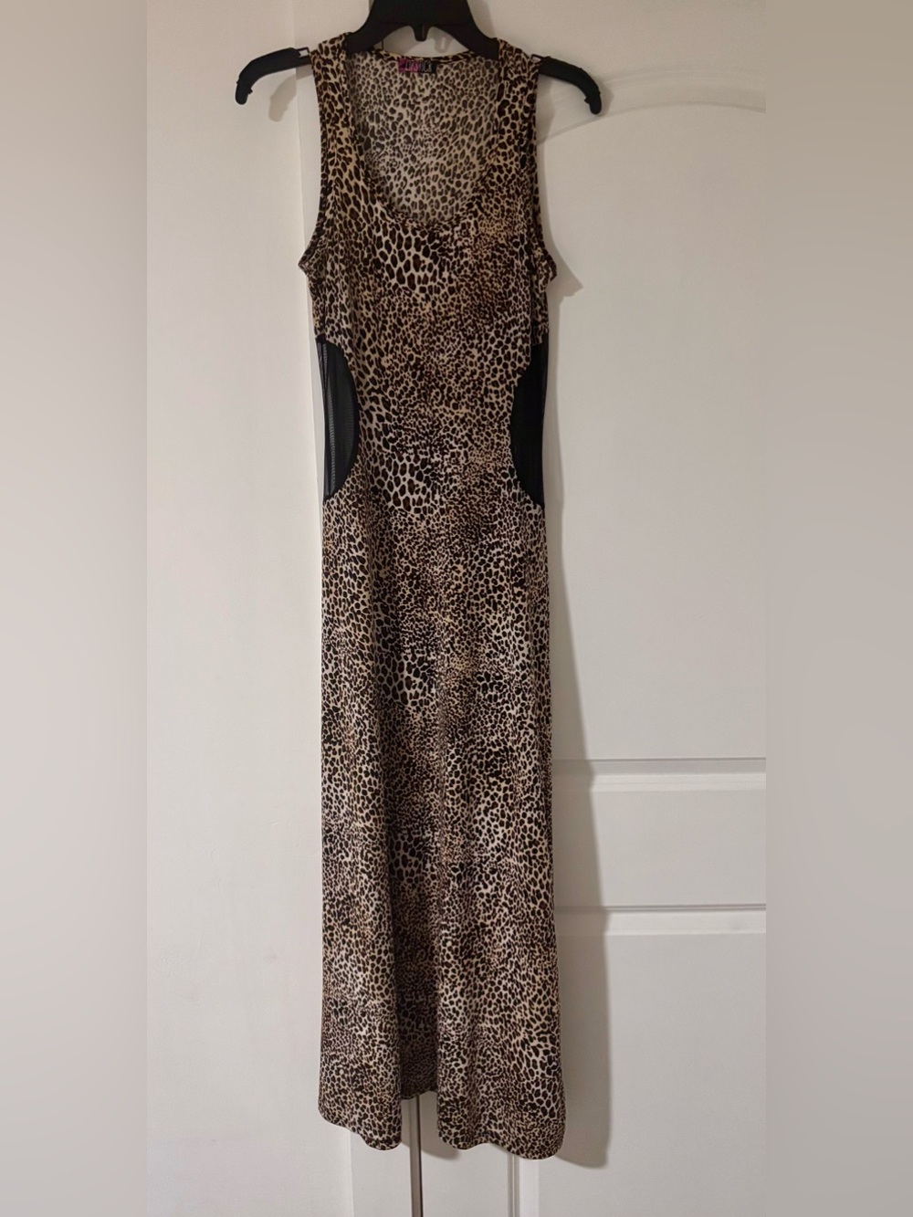 Leopard Print Maxi Dress with Black sheer Side Panels